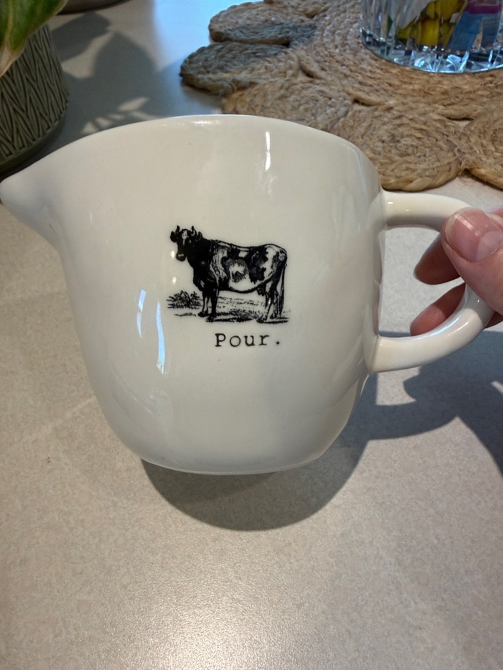 Rae Dunn Cream Ceramic Creamer Pitcher with Black Cow Graphic